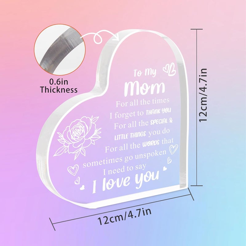 Feeldeal هدية للأم من الابن أو الابنة - لوحة أكريليك على شكل قلب 4.7 × 4.7 × 0.6 بوصة مع علامة أحبك - هدايا للأم في عيد الميلاد، أفكار عيد الميلاد - Image 2